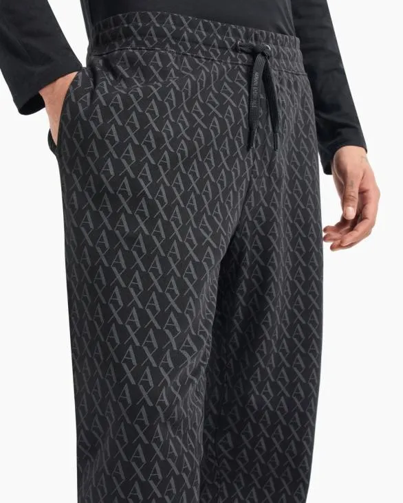 Jogger Pants In Fabric With Allover Logo Pattern Black Men Armani Matching Sets Jogger Pants In Fabric With Allover Logo Pattern Black Men Armani Matching Sets
