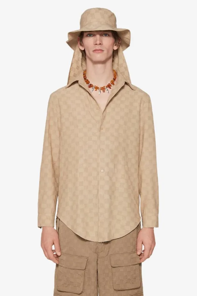 Jordan Barrett Oversize Monogram Wool Shirt Beige Men MISBHV Tops