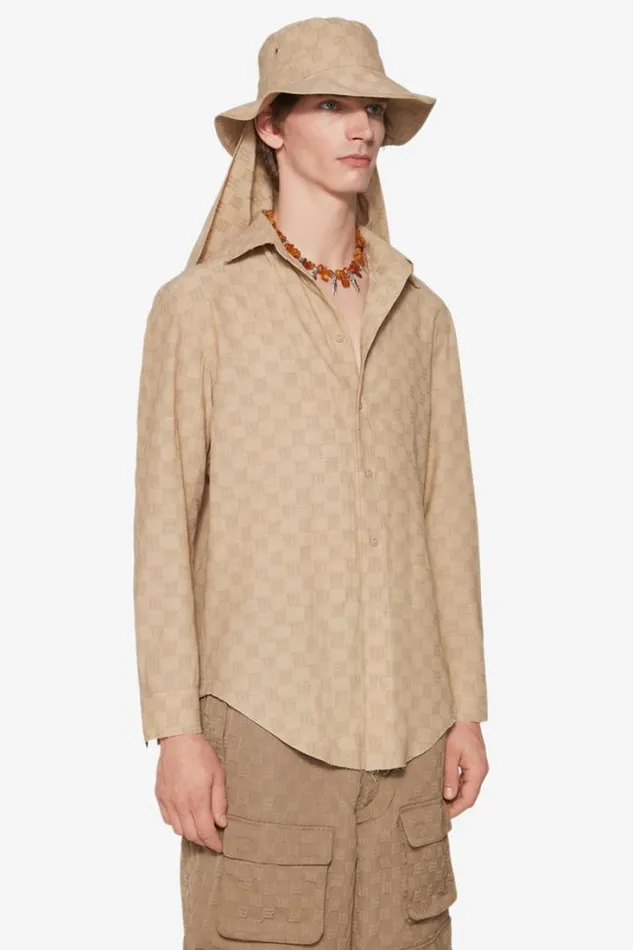 Jordan Barrett Oversize Monogram Wool Shirt Beige Men MISBHV Tops