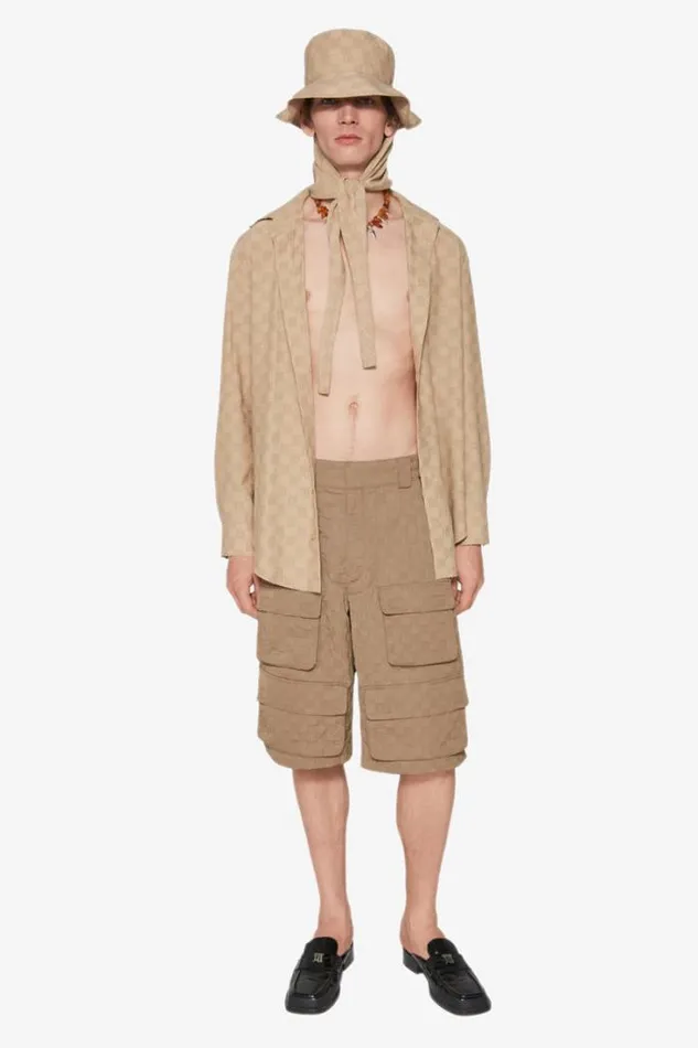 Jordan Barrett Oversize Monogram Wool Shirt Beige Men MISBHV Tops