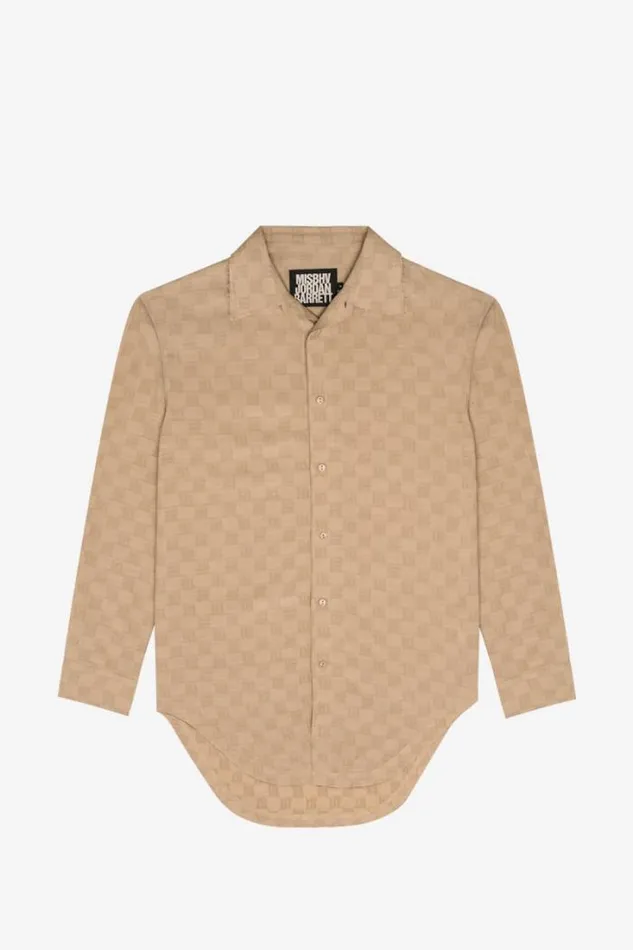 Jordan Barrett Oversize Monogram Wool Shirt Beige Men MISBHV Tops