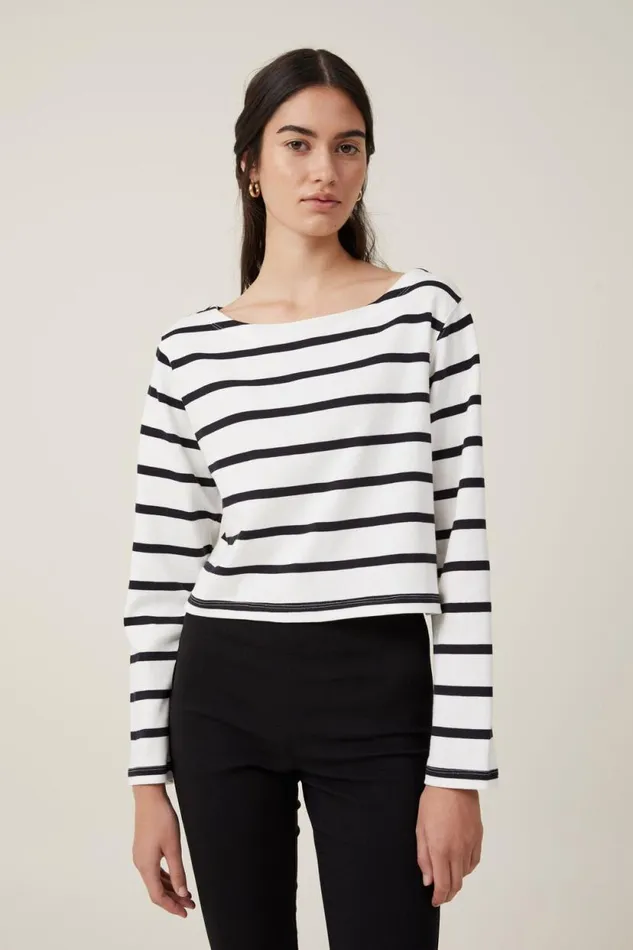 Jordyn Boat Neck Chopped Long Sleeve Top Ryan Stripe Natural Whiteblack Women Cotton On Tops Jordyn Boat Neck Chopped Long Sleeve Top Ryan Stripe Natural Whiteblack Women Cotton On Tops
