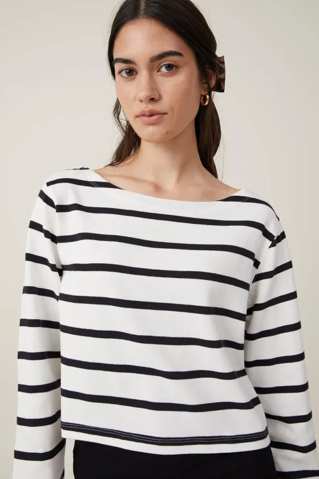 Jordyn Boat Neck Chopped Long Sleeve Top Ryan Stripe Natural Whiteblack Women Cotton On Tops Jordyn Boat Neck Chopped Long Sleeve Top Ryan Stripe Natural Whiteblack Women Cotton On Tops