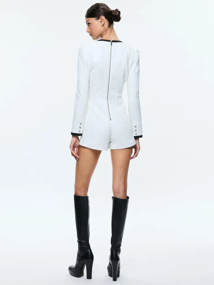 Jumpsuits Rompers Women Alice Olivia SHILOH BUTTONFRONT PATCH POCKET ROMPER Off Whiteblack
