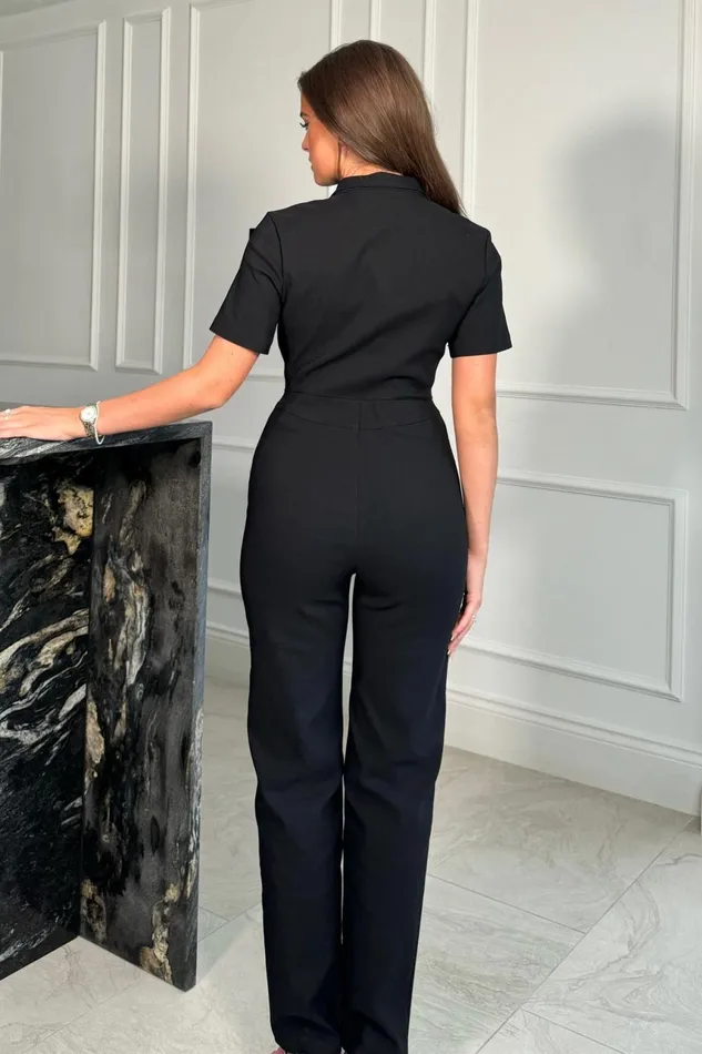 Karin Short Sleeve Utility Jumpsuit Black Women Girl In Mind Jumpsuits and Playsuits