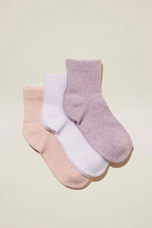 Kids 3Pk Mid Crew Socks Whitelilac Drop Marleblush Marle GirlsBoys Cotton On Socks and Tights