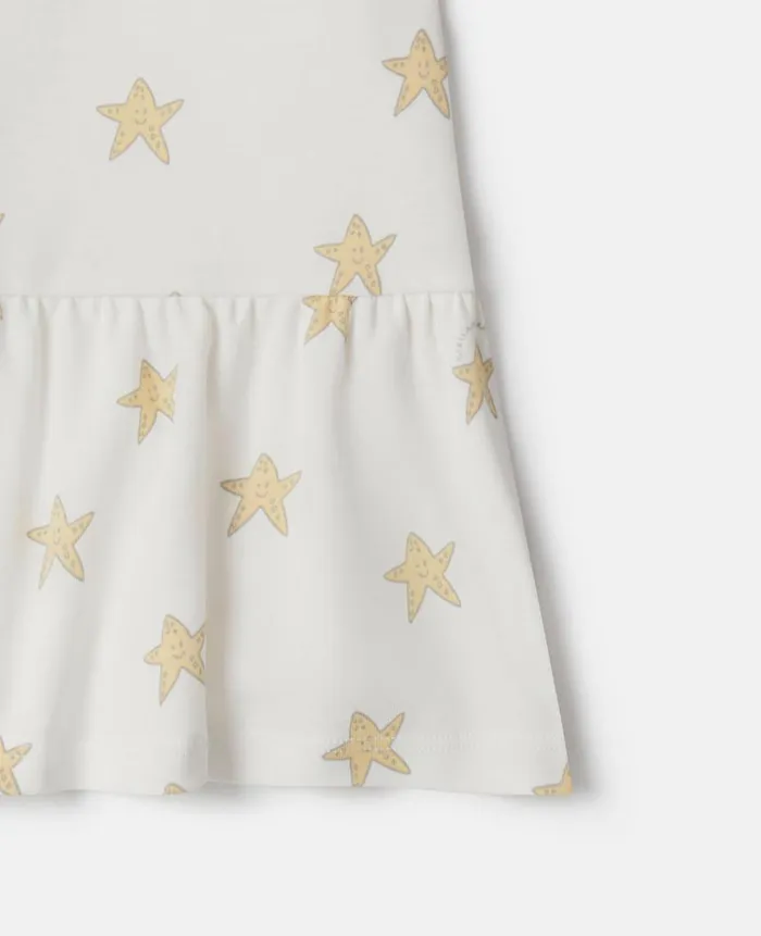 Kids Baby Girls Stella McCartney Smiling Stella Star Print Frilled Dress Ivoryyellow