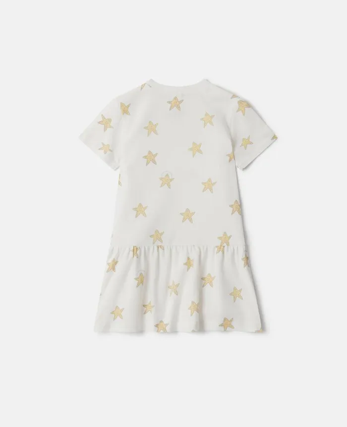 Kids Baby Girls Stella McCartney Smiling Stella Star Print Frilled Dress Ivoryyellow