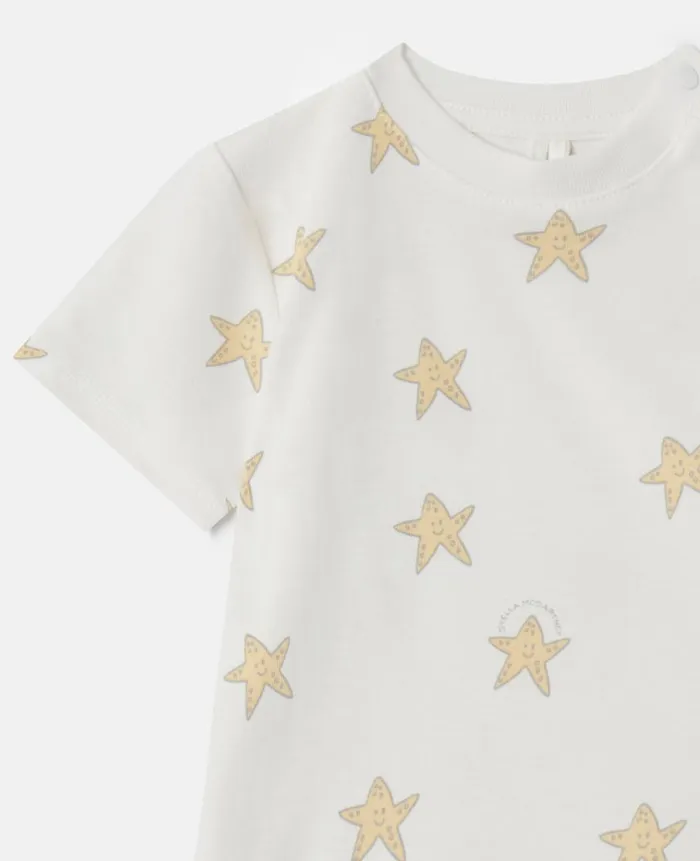 Kids Baby Girls Stella McCartney Smiling Stella Star Print Frilled Dress Ivoryyellow