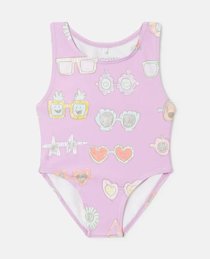Kids Baby Girls Stella McCartney Sunglasses Doodle Print Swimsuit Pink