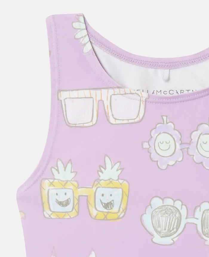 Kids Baby Girls Stella McCartney Sunglasses Doodle Print Swimsuit Pink