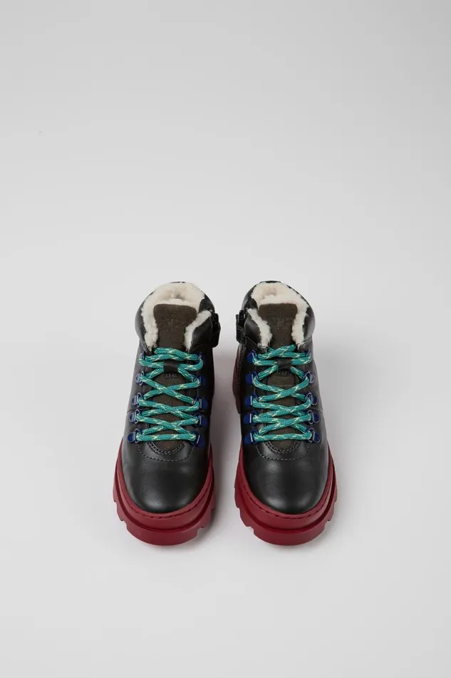 Kids Camper Boots Brutus Black Leather And Nubuck Laceup Boots
