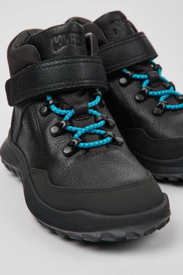 Kids Camper Boots CRCLR Black Leather And Textile Ankle Boots For Kids