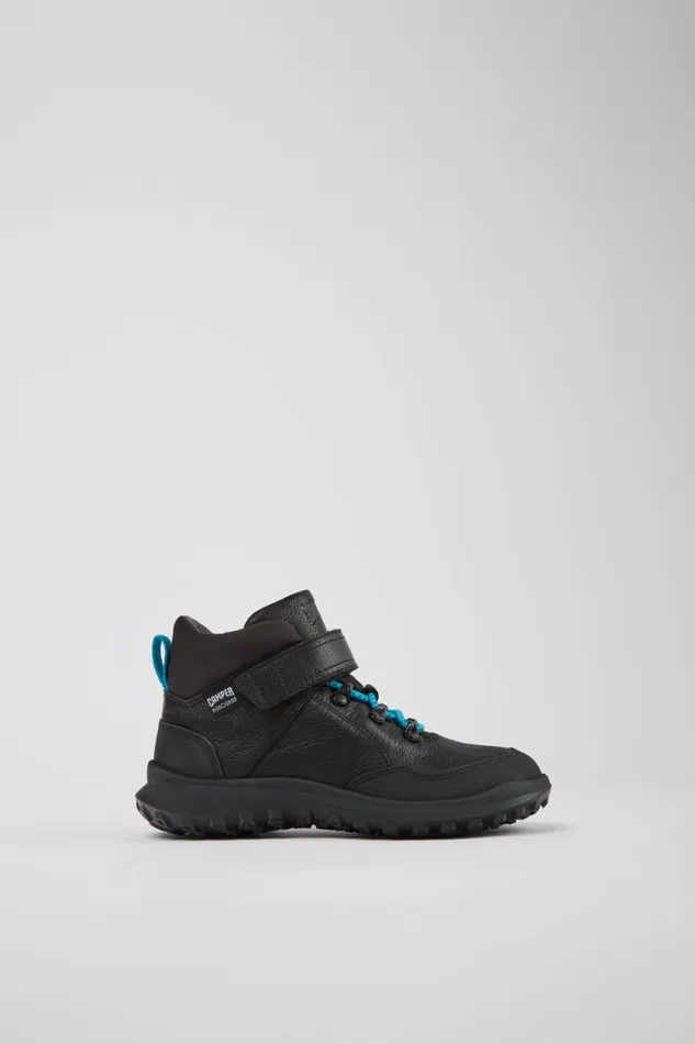 Kids Camper Boots CRCLR Black Leather And Textile Ankle Boots For Kids