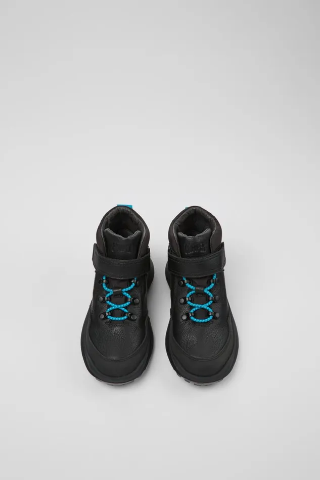 Kids Camper Boots CRCLR Black Leather And Textile Ankle Boots For Kids
