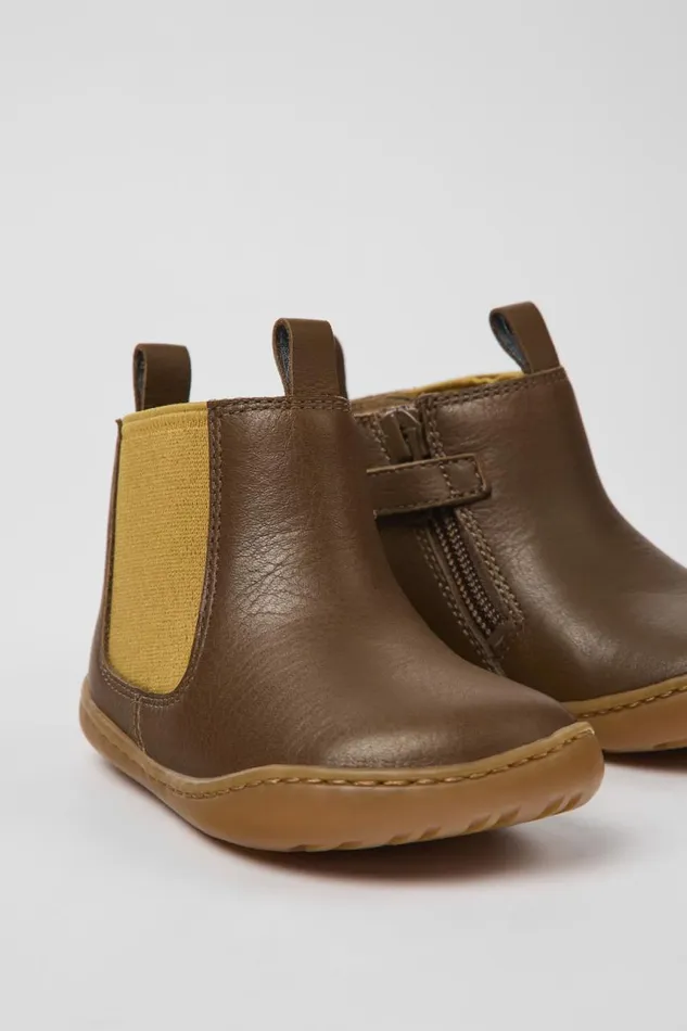 Kids Camper Boots Peu Brown Leather Boots For Kids