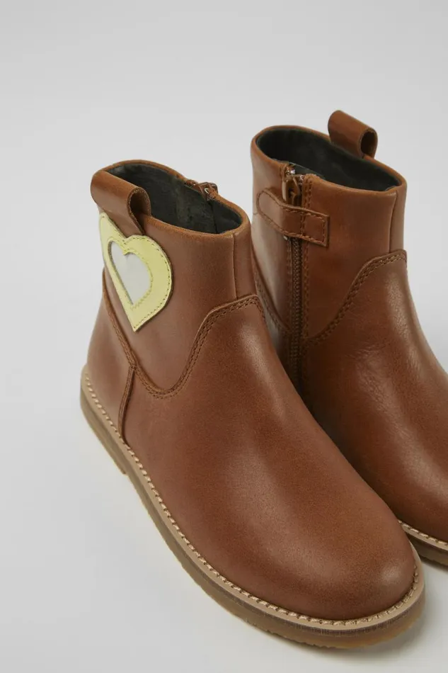 Kids Camper Boots Twins Brown Leather Zipup Boots