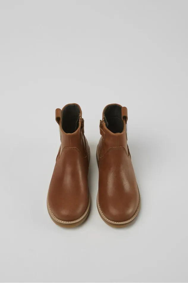 Kids Camper Boots Twins Brown Leather Zipup Boots Kids Camper Boots Twins Brown Leather Zipup Boots