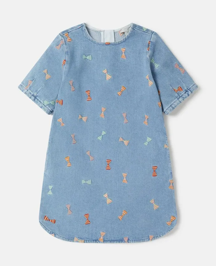 Kids Dresses and Jumpsuits Stella McCartney Striped Bow Embroidery Denim Dress Blue Kids Dresses and Jumpsuits Stella McCartney Striped Bow Embroidery Denim Dress Blue