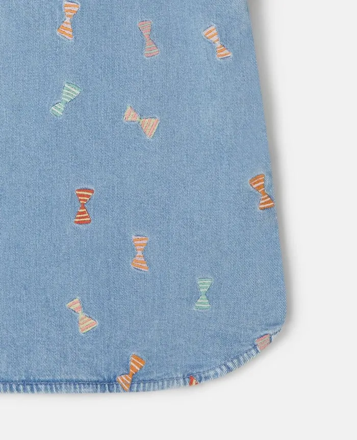 Kids Dresses and Jumpsuits Stella McCartney Striped Bow Embroidery Denim Dress Blue