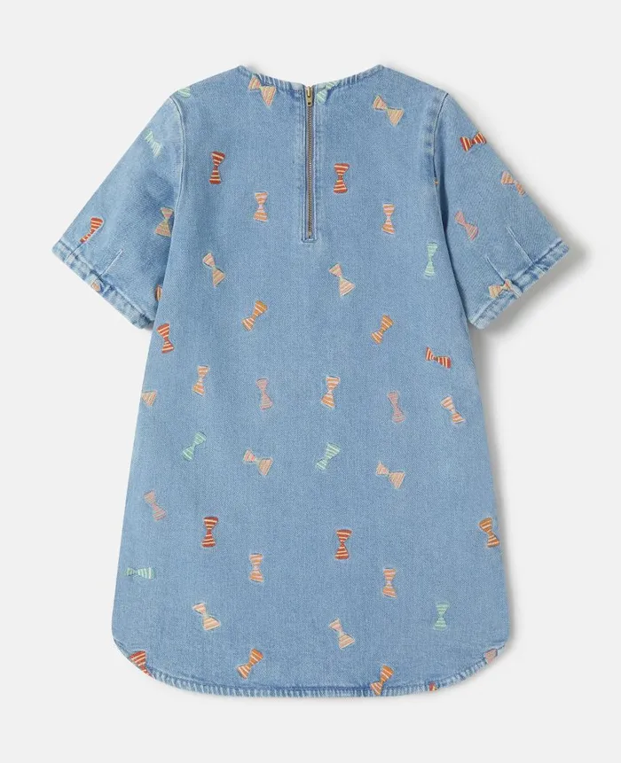 Kids Dresses and Jumpsuits Stella McCartney Striped Bow Embroidery Denim Dress Blue