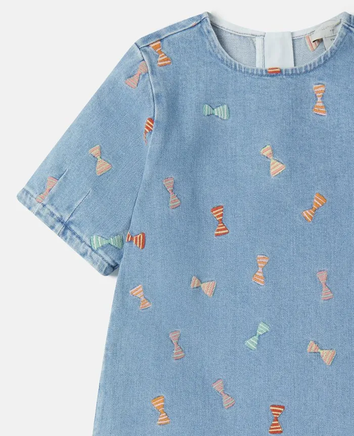 Kids Dresses and Jumpsuits Stella McCartney Striped Bow Embroidery Denim Dress Blue