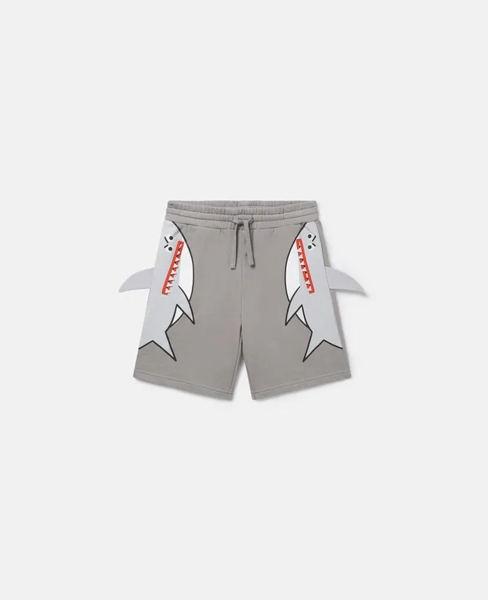 Kids Pants and Shorts Stella McCartney Double Shark Motif Jersey Shorts Grey
