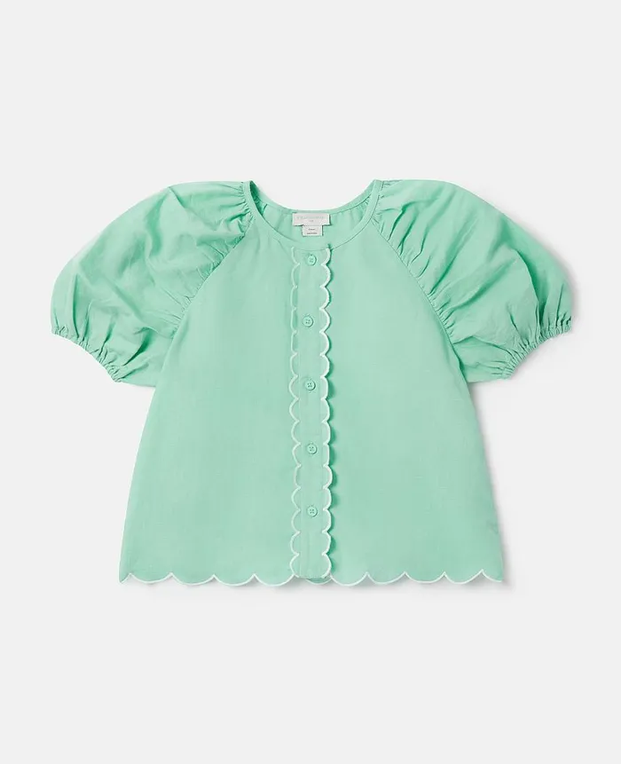 Kids TShirts And Tops Stella McCartney Scalloped Edge Puff Sleeve Shirt Green Kids TShirts And Tops Stella McCartney Scalloped Edge Puff Sleeve Shirt Green