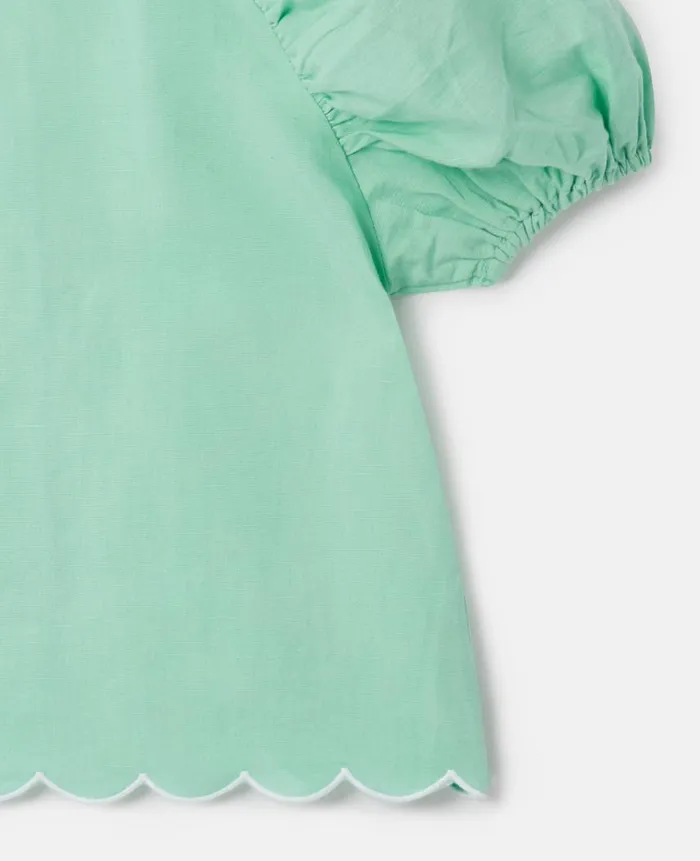 Kids TShirts And Tops Stella McCartney Scalloped Edge Puff Sleeve Shirt Green