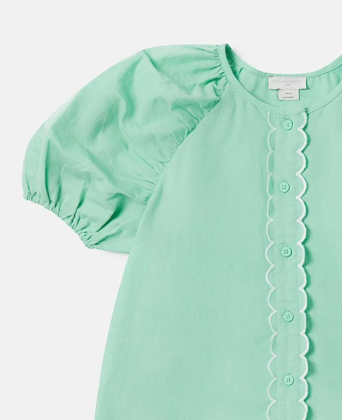 Kids TShirts And Tops Stella McCartney Scalloped Edge Puff Sleeve Shirt Green