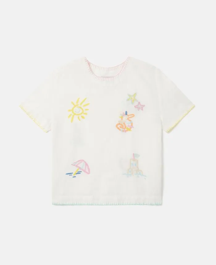 Kids TShirts And Tops Stella McCartney Summer Doodles Embroidery TShirt Ivory