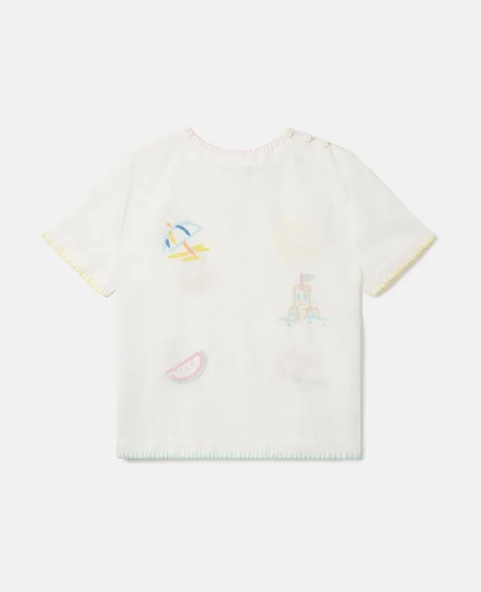 Kids TShirts And Tops Stella McCartney Summer Doodles Embroidery TShirt Ivory
