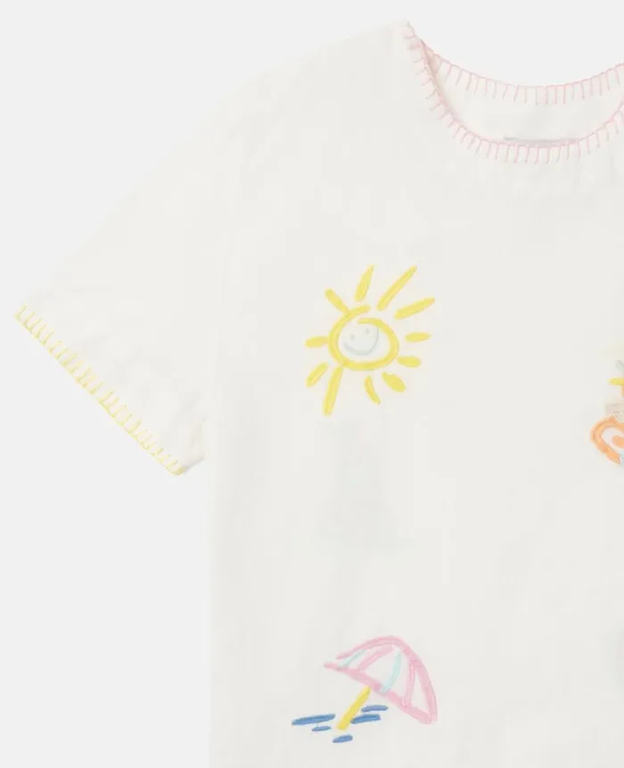 Kids TShirts And Tops Stella McCartney Summer Doodles Embroidery TShirt Ivory