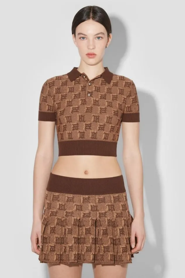 Knitted Monogram Polo Top Brown Women MISBHV Knitwear