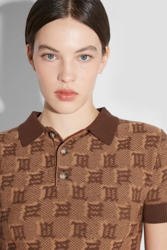 Knitted Monogram Polo Top Brown Women MISBHV Knitwear