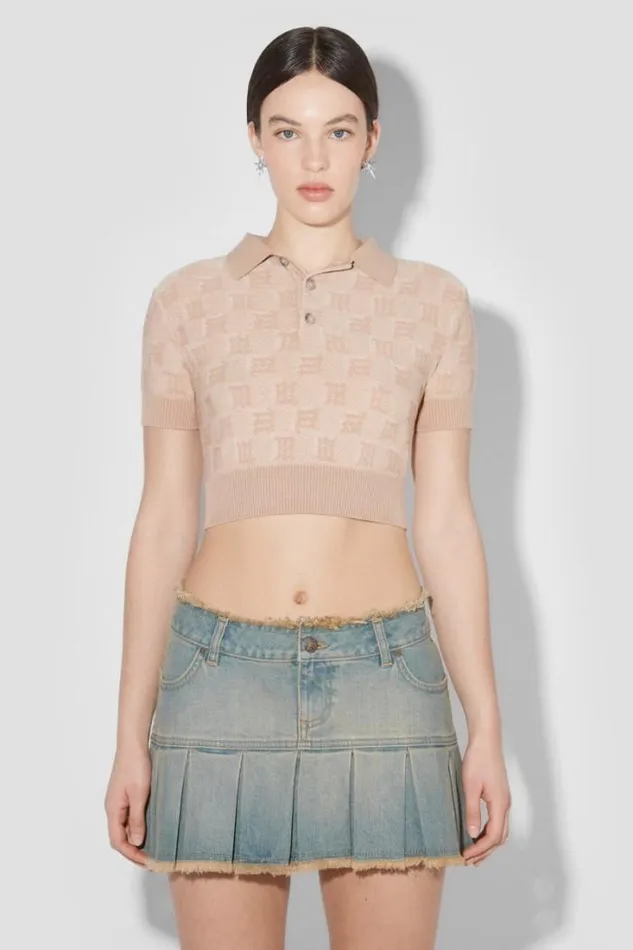 Knitted Monogram Polo Top Stone Women MISBHV Knitwear