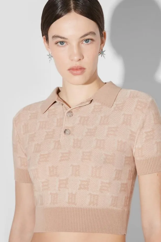 Knitted Monogram Polo Top Stone Women MISBHV Knitwear