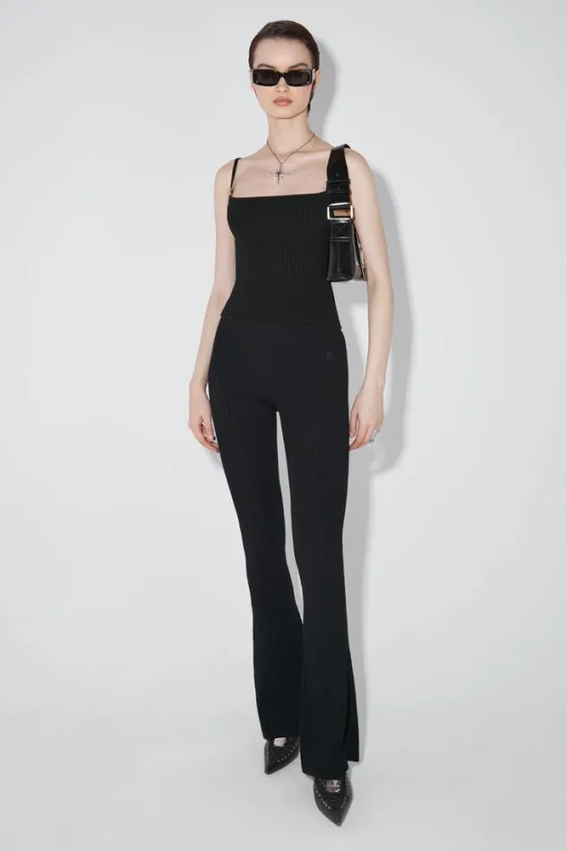 Knitted Seamless Flared High Waisted Pants Black Women MISBHV Knitwear