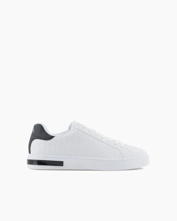 Laceup Sneakers With Allover Embossed Logo White Men Armani Sneakers