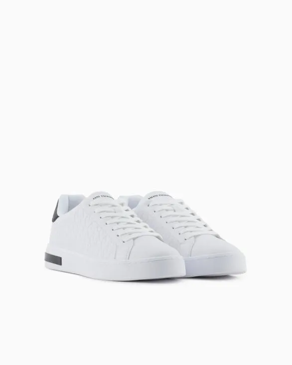 Laceup Sneakers With Allover Embossed Logo White Men Armani Sneakers Laceup Sneakers With Allover Embossed Logo White Men Armani Sneakers