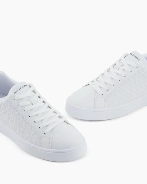 Laceup Sneakers With Allover Embossed Logo White Men Armani Sneakers Laceup Sneakers With Allover Embossed Logo White Men Armani Sneakers