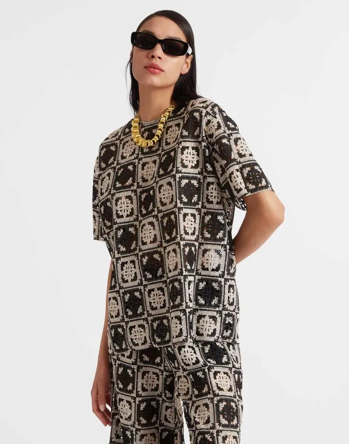 Lacey House TShirt Mini Tiles Black Women La Double J Shirts and Tops