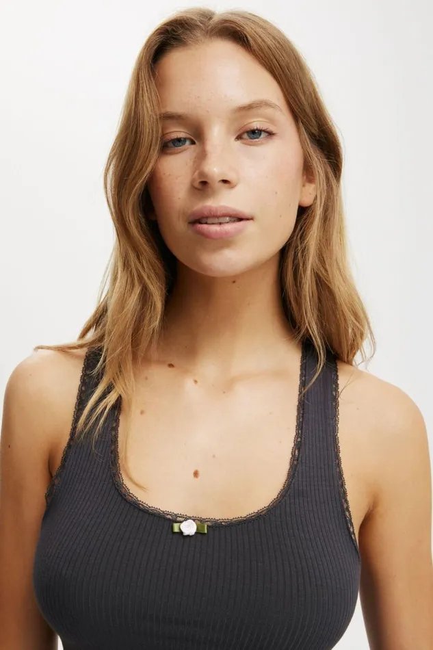 Lacey Racer Back Cami Ebony Women Cotton On Tops Lacey Racer Back Cami Ebony Women Cotton On Tops