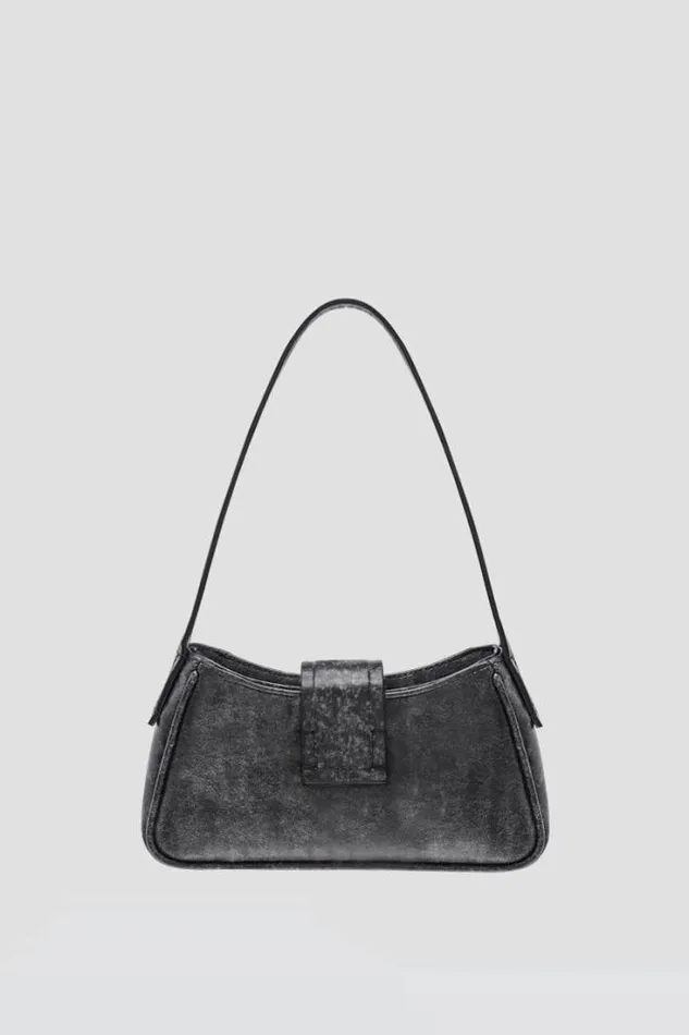 Leather Shoulder Bag Mini Washed Black Women MISBHV Bags