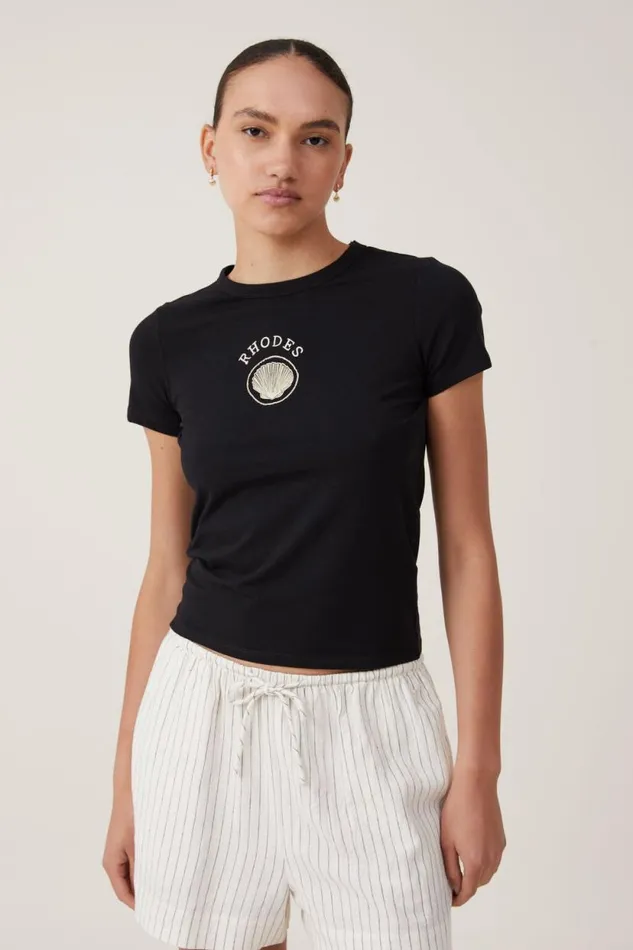 Lightweight Longline Graphic Tee Rhodes Shellblack Women Cotton On Tops