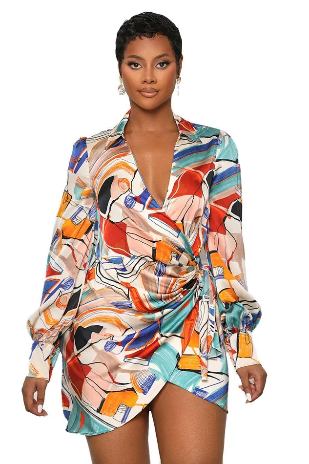 Lilly039s Kloset Dresses Women Lost In A Trance Abstract Wrap Dress Cream MultiFINAL SALE Lilly039s Kloset Dresses Women Lost In A Trance Abstract Wrap Dress Cream MultiFINAL SALE