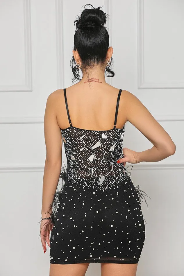 Lilly039s Kloset Dresses Women Magnetic Attraction Feather Mini Dress Black FINAL SALE
