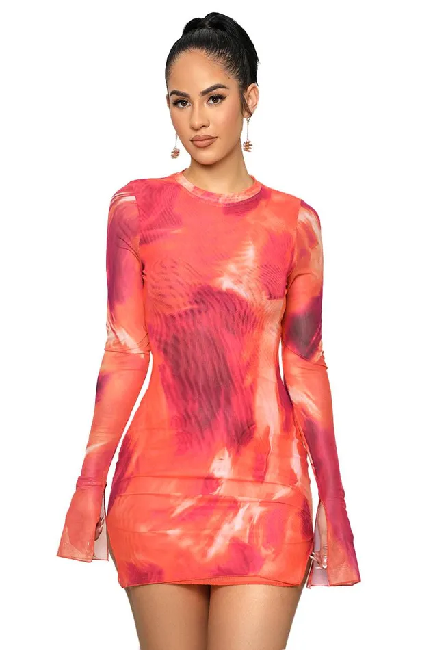 Lilly039s Kloset Dresses Women Vibrant Aura Mesh Mini Dress Orange Multi FINAL SALE Lilly039s Kloset Dresses Women Vibrant Aura Mesh Mini Dress Orange Multi FINAL SALE