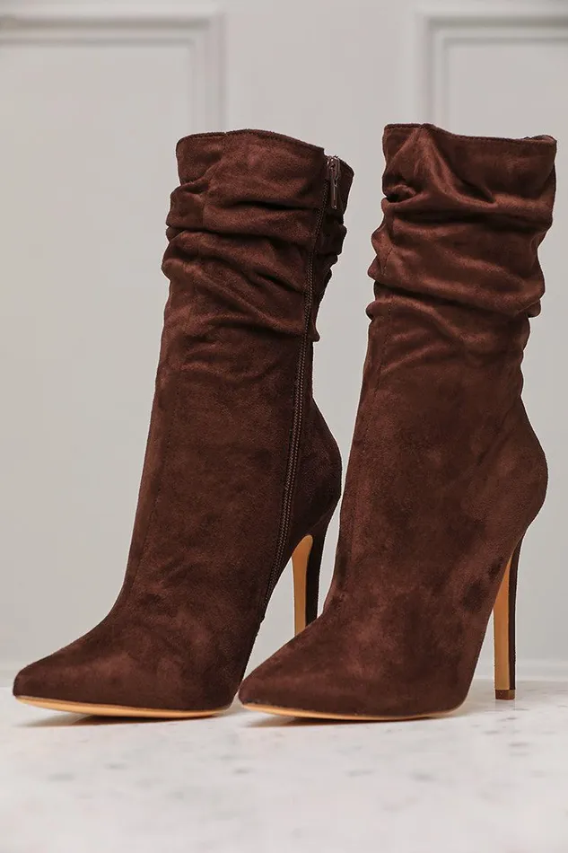 Lilly039s Kloset Heels Women Liana Suede Bootie Chocolate FINAL SALE