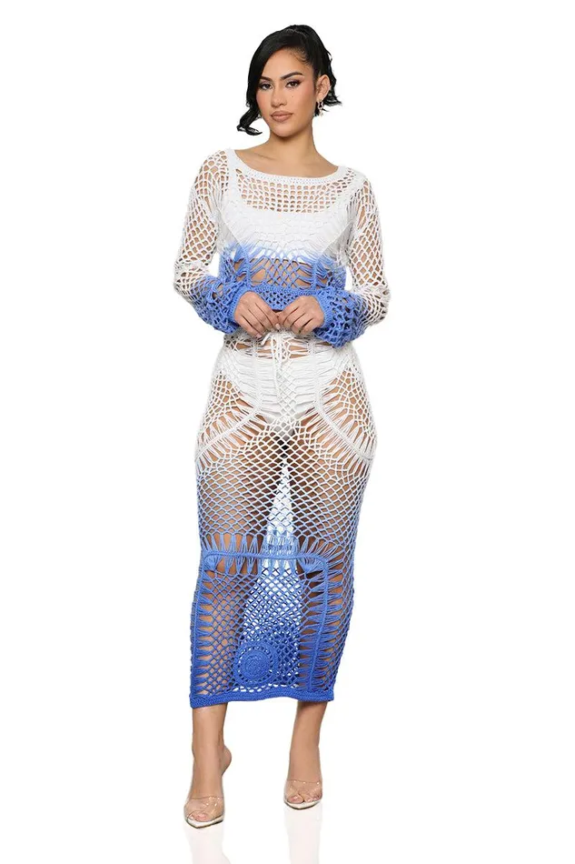 Lilly039s Kloset Sets Women Ombre Crochet Skirt Set Blue FINAL SALE